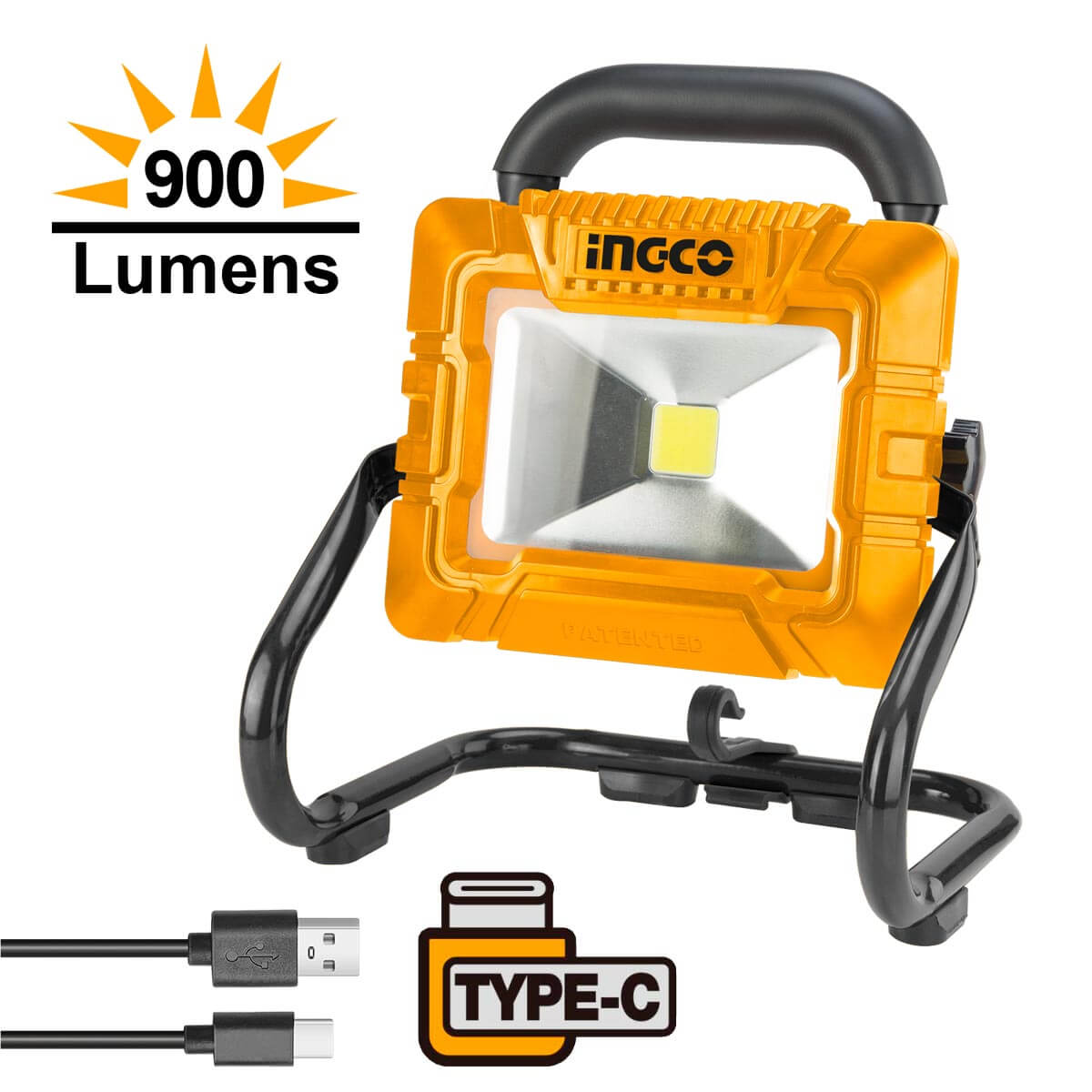 INGCO Προβολέας με Ενσωματομένη Μπαταρία 3.6V +Καλώδιο USB Type-C 500-900 lumen (HRLF4415)